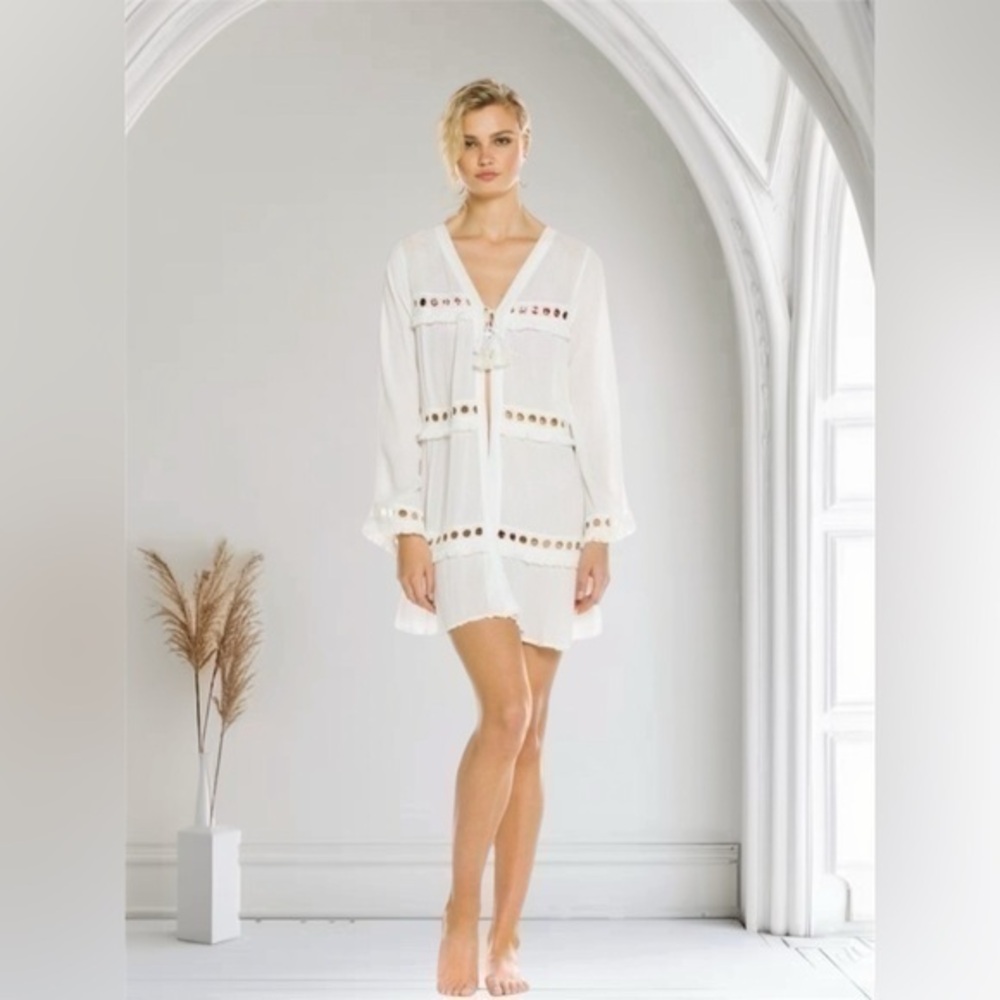 White eyelet swimsuit cover-up tunic beach dress